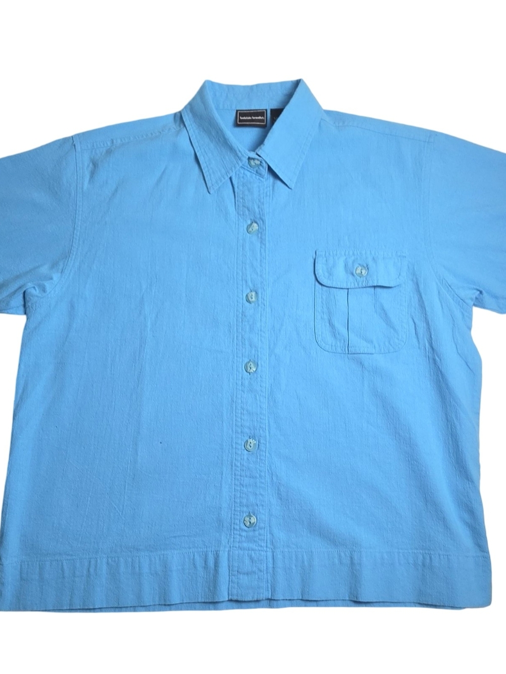 Bobbie Brooks 100% Cotton Blue Short Sleeve Button-Up Shirt Women's L Coastal